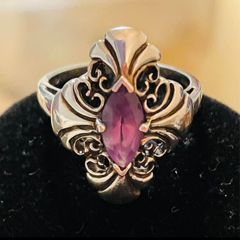 Vintage filagree silver and amythest Ring size 8.5 - Picture 5 of 6